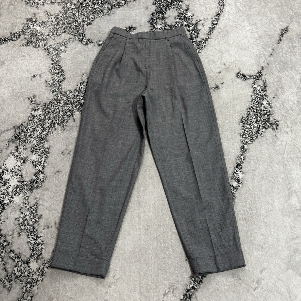 J.Crew Women's Pleated Dress Pants Size 0 Gray Wool Blend Cuffed Trousers